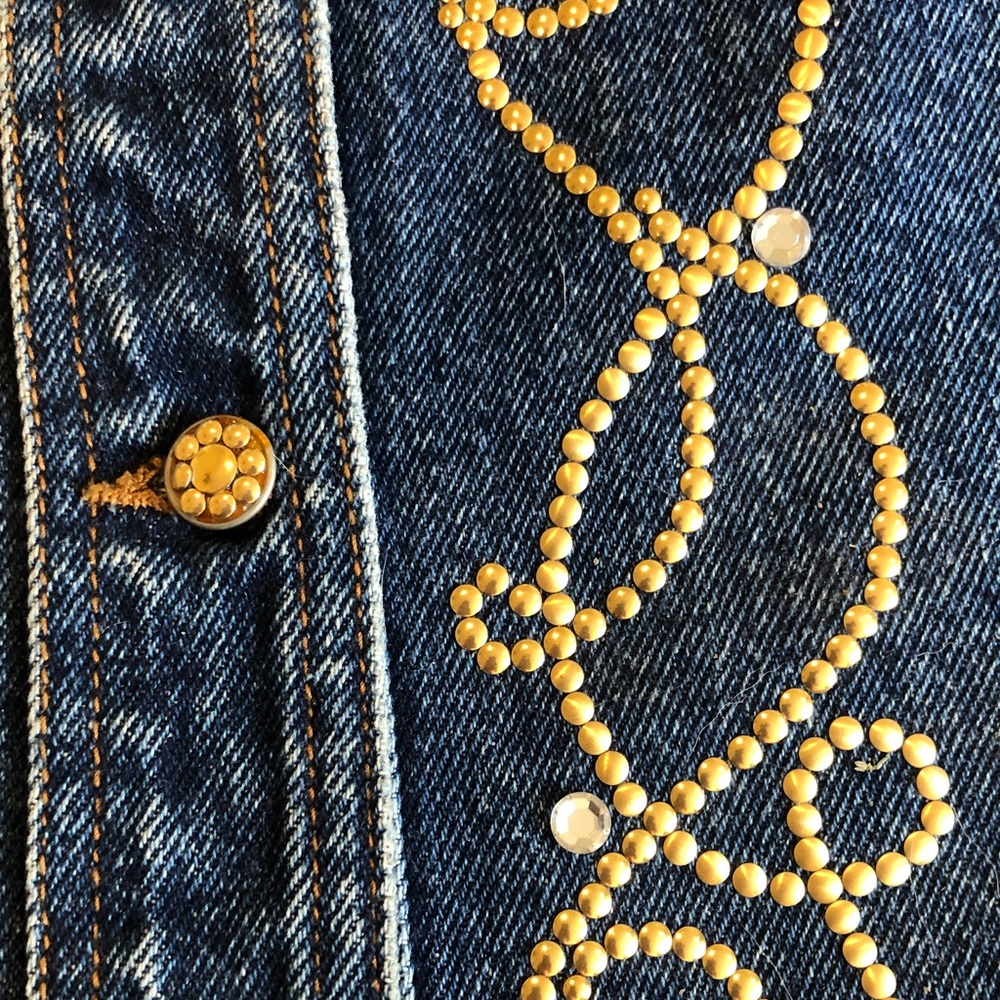 Vintage blue denim midi skirt with gold button front - Picture 5 of 6